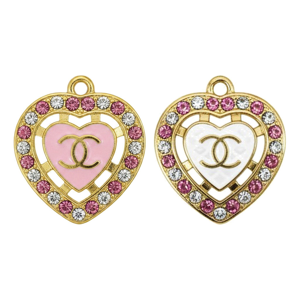 Pink & Clear Rhinestone Heart Charms