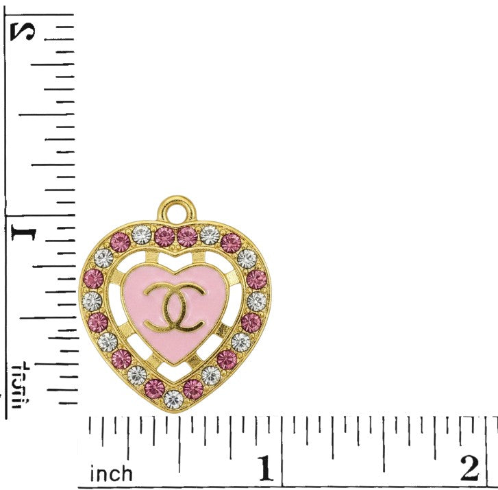 Pink & Clear Rhinestone Heart Charms