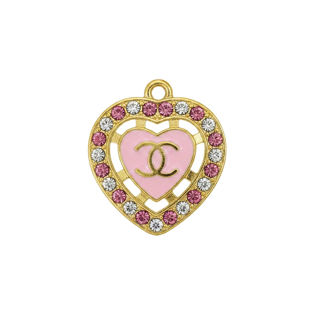 Pink & Clear Rhinestone Heart Charms