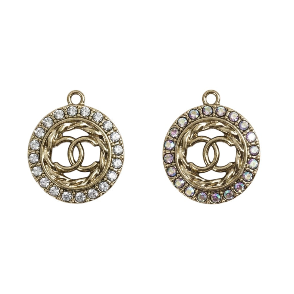 1" Gold Tone Round Rhinestone Charms