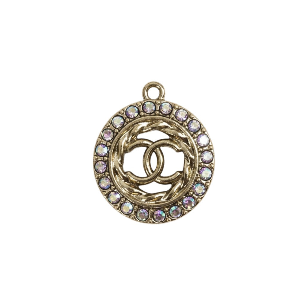 1" Gold Tone Round Rhinestone Charms