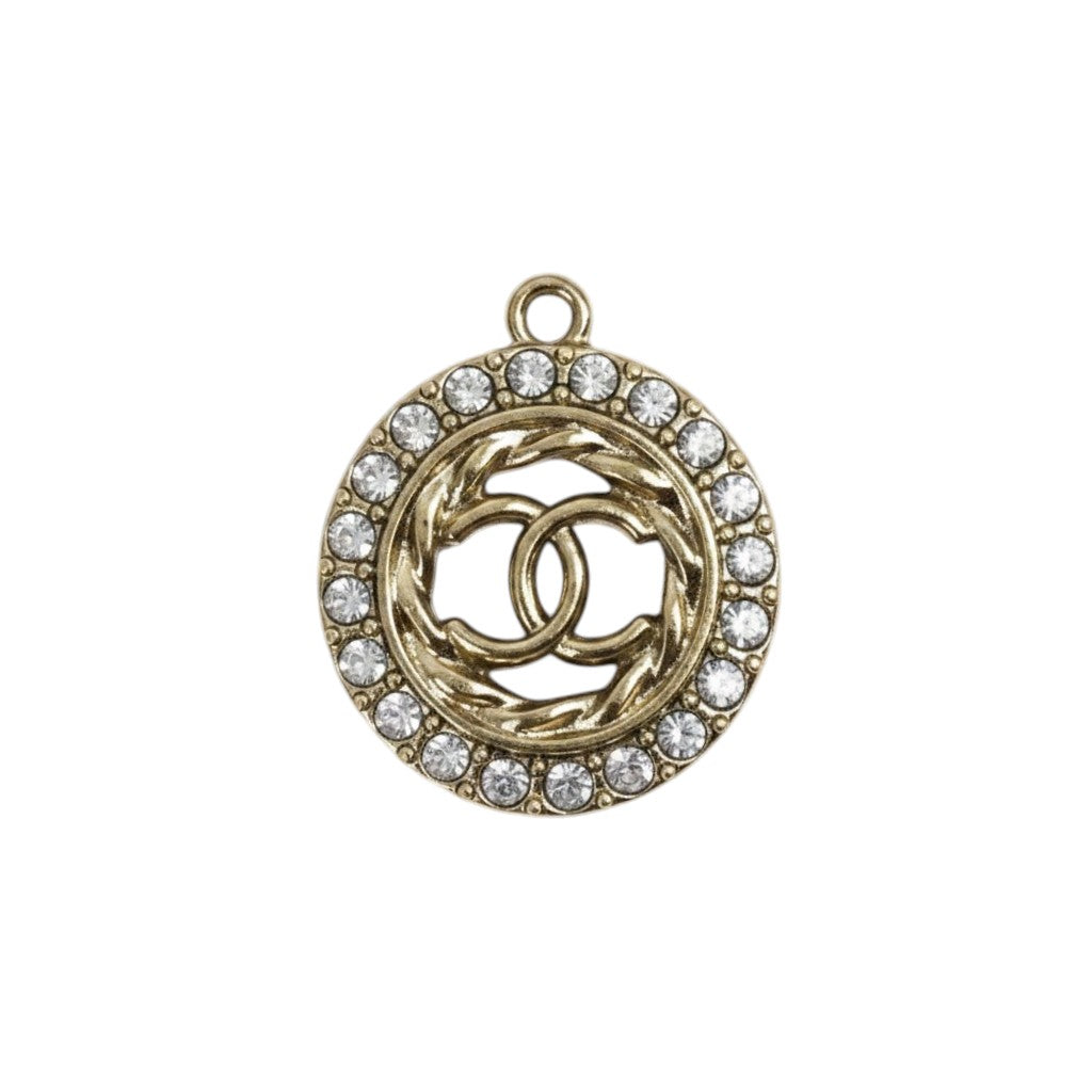 1" Gold Tone Round Rhinestone Charms