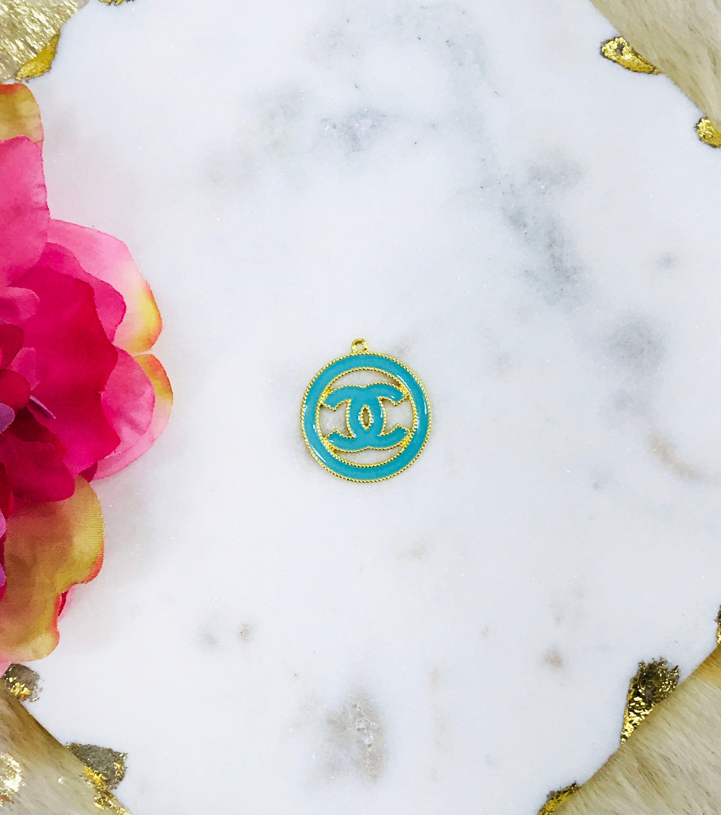 1.5 Gold & Teal Round Charm