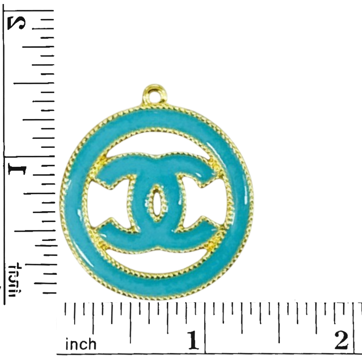 1.5 Gold & Teal Round Charm