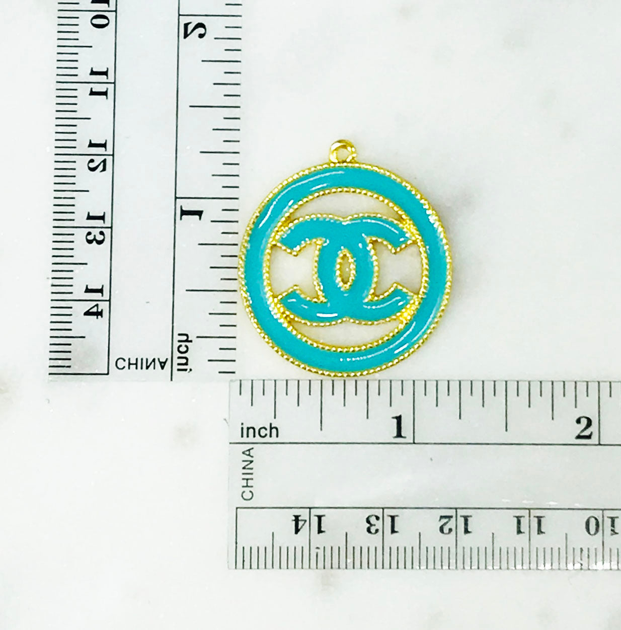 1.5 Gold & Teal Round Charm