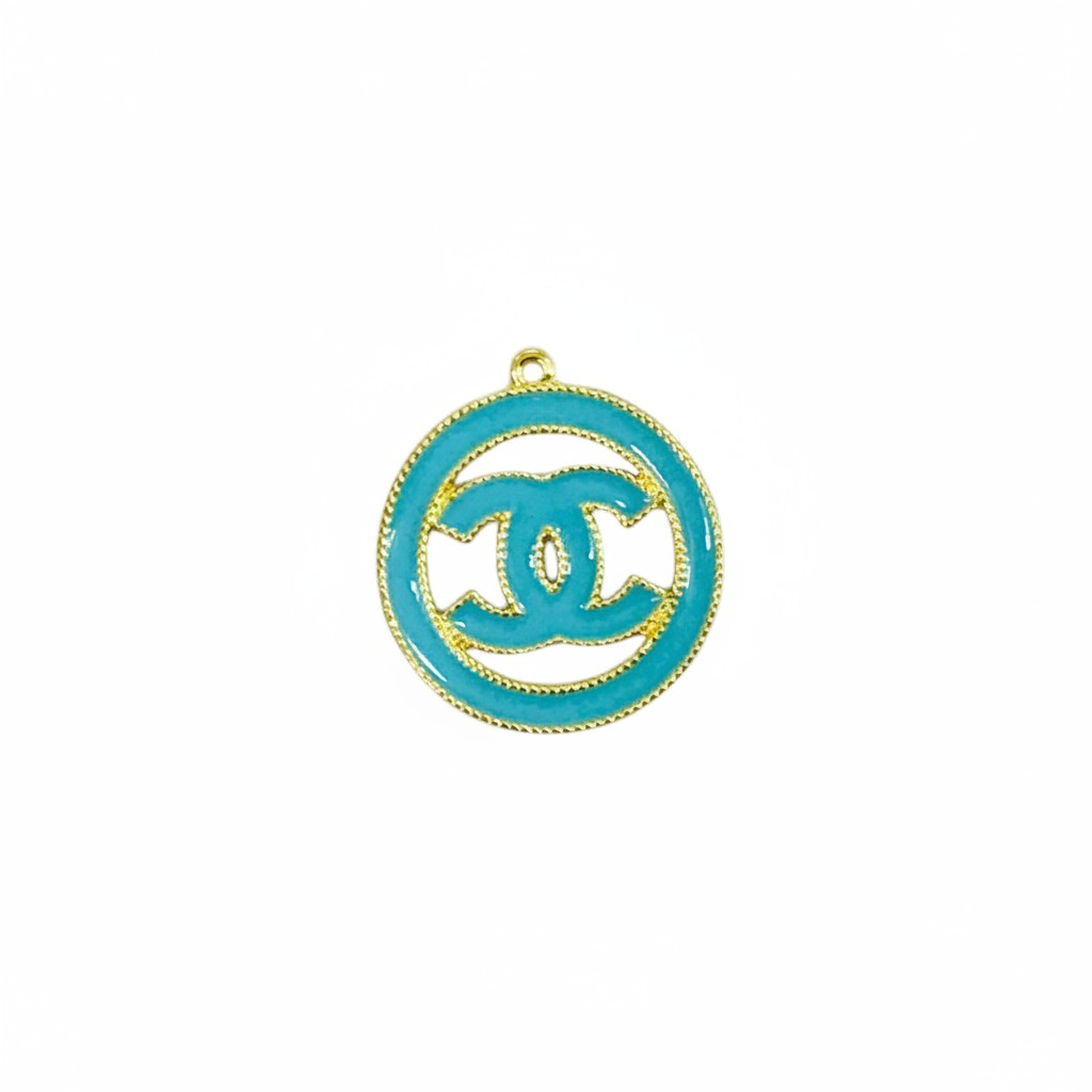 1.5 Gold & Teal Round Charm