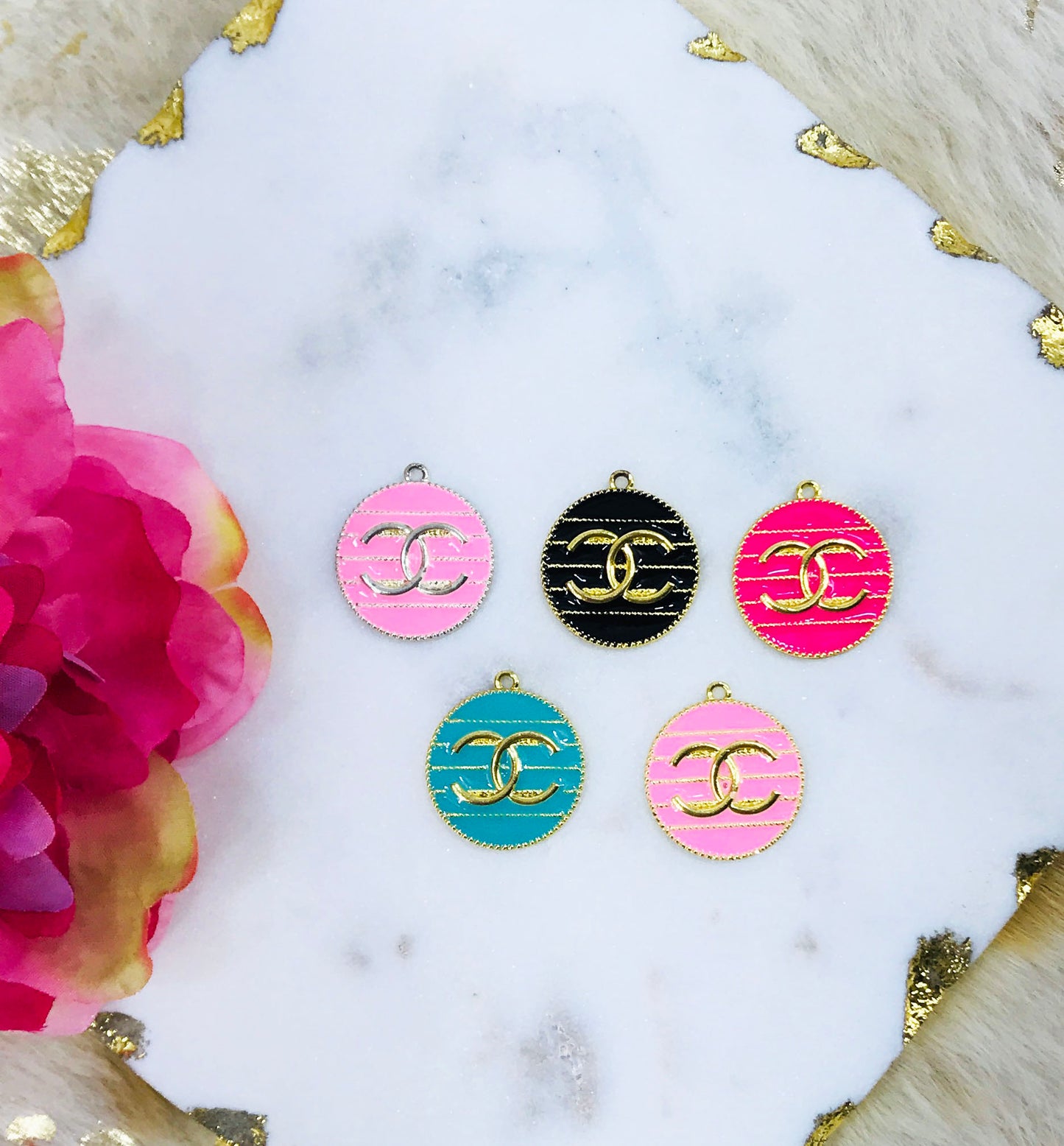 Large Round Metal Colored Charms
