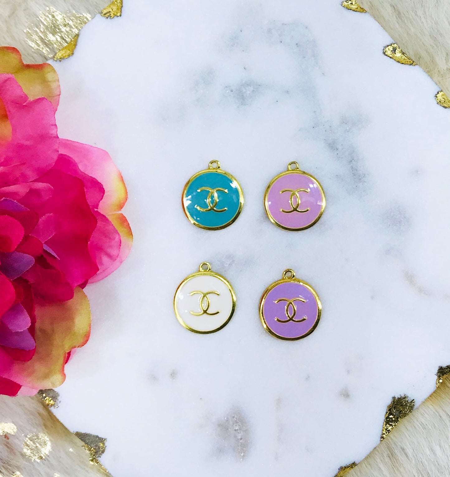 1" Gold Tone Round Colored Charms