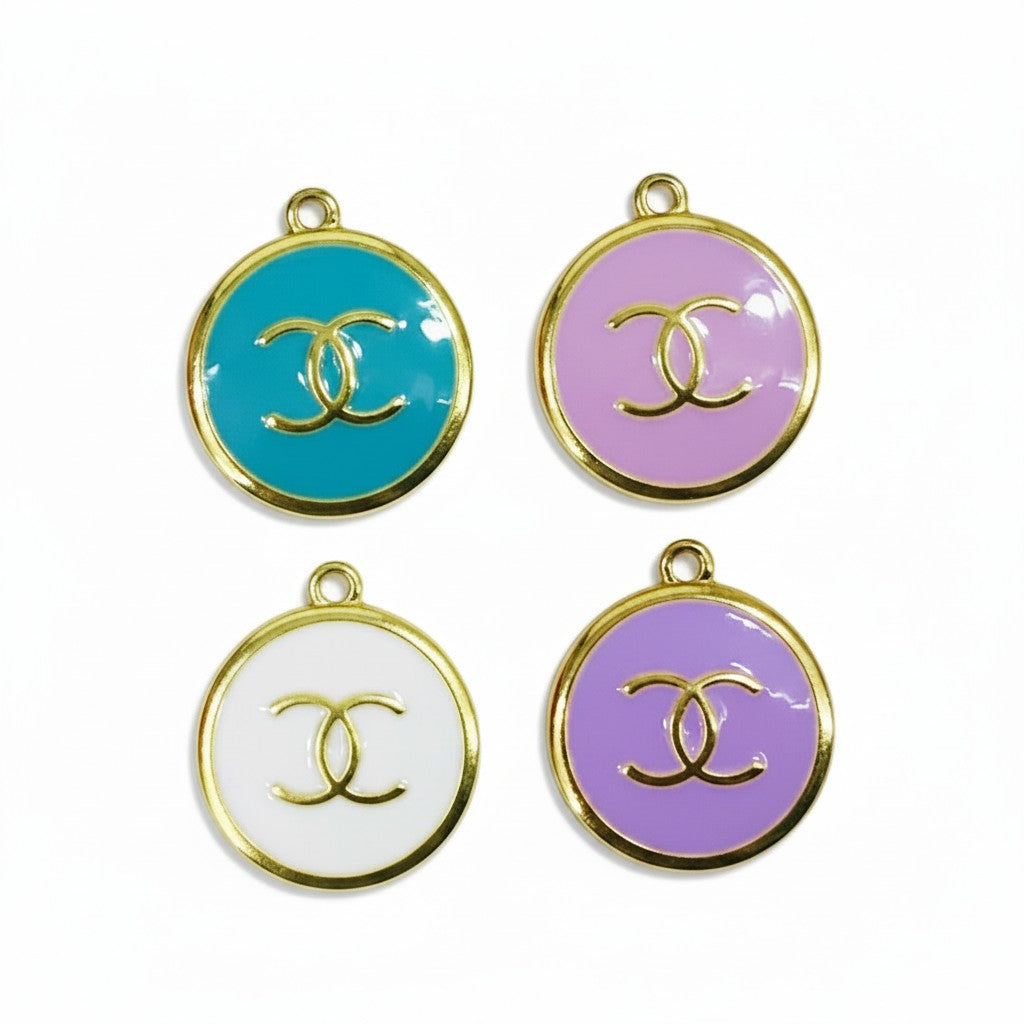 1" Gold Tone Round Colored Charms