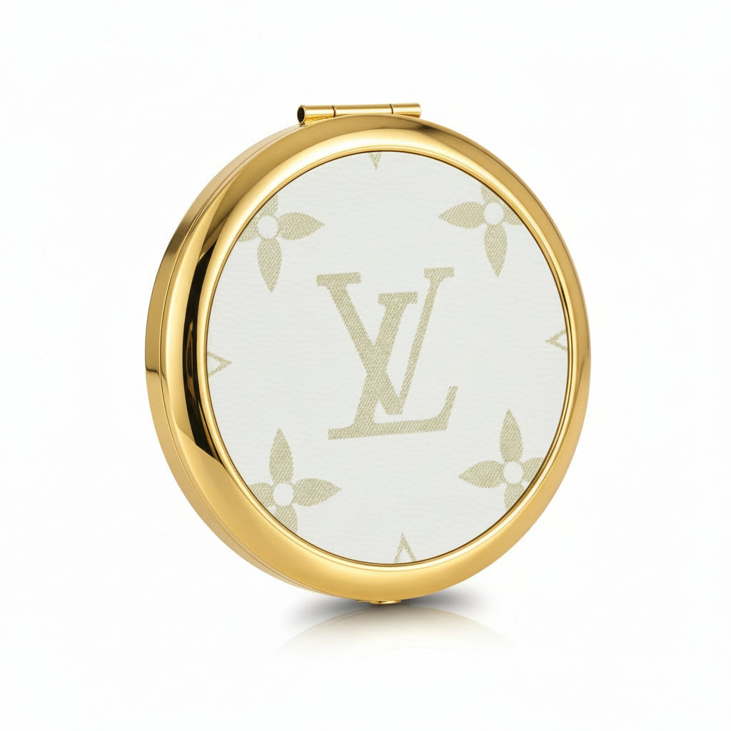 White Leather Compact Mirror