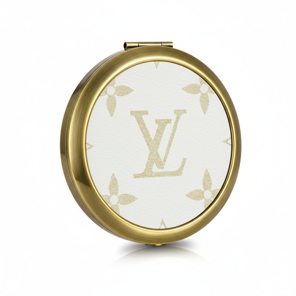 White Leather Compact Mirror