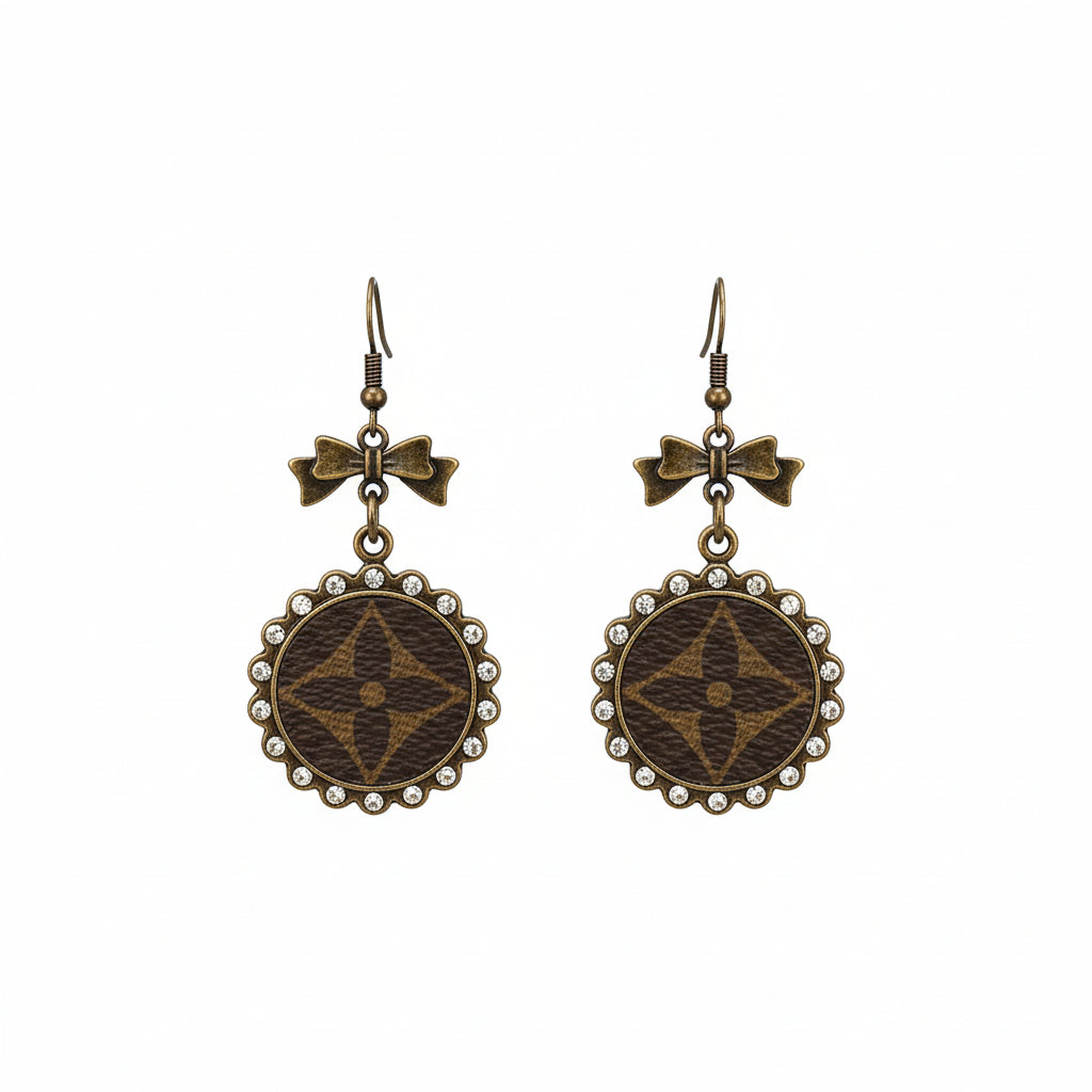 Bow Top Rhinestone Medallion Drop Earrings