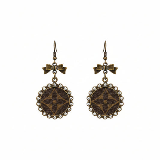 Bow Top Rhinestone Medallion Drop Earrings