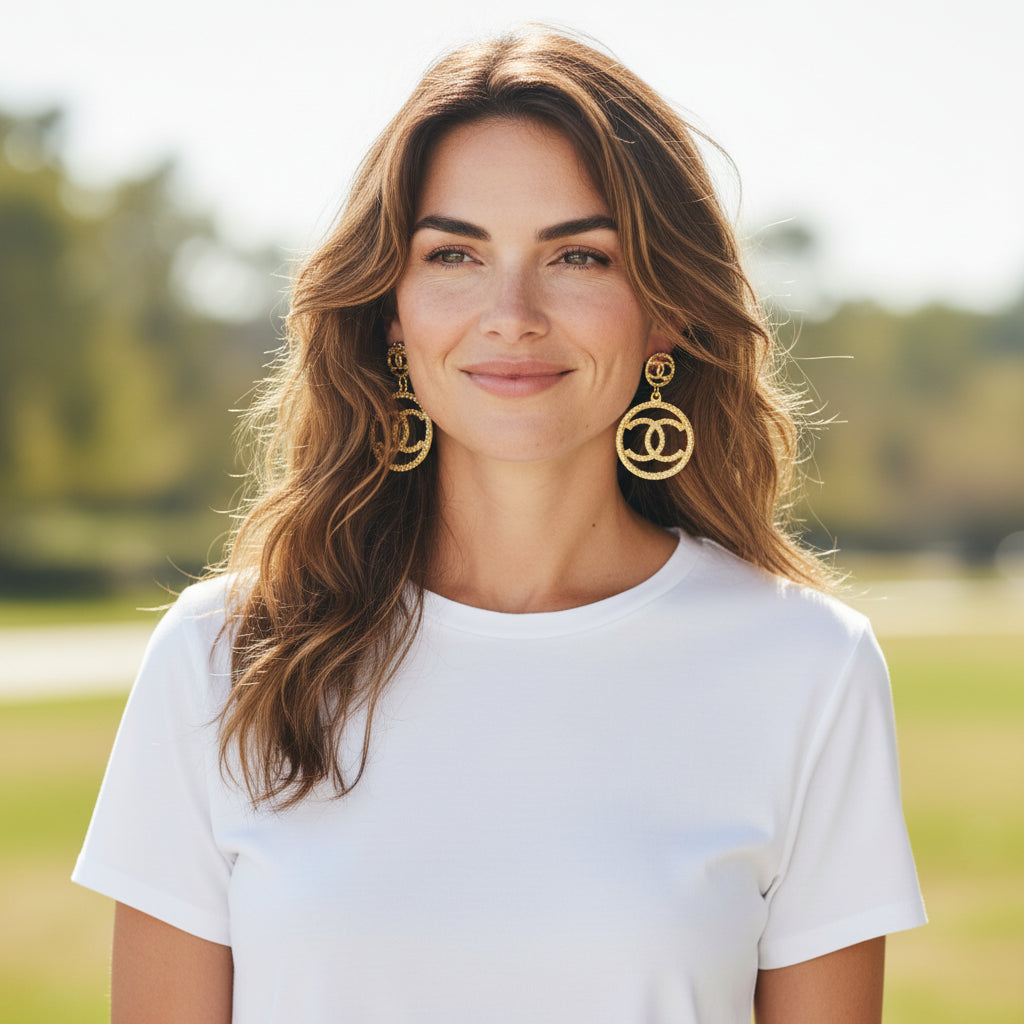Textured Double Circle Drop Earrings