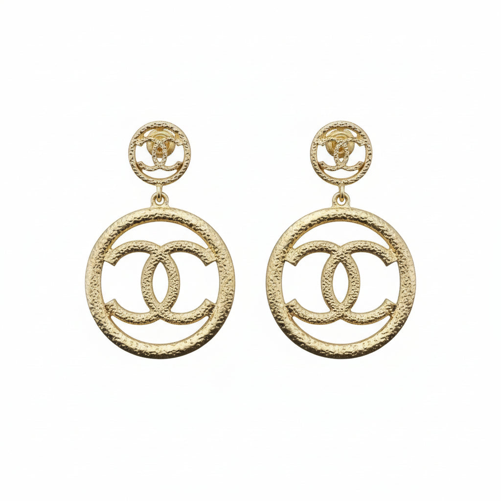 Textured Double Circle Drop Earrings