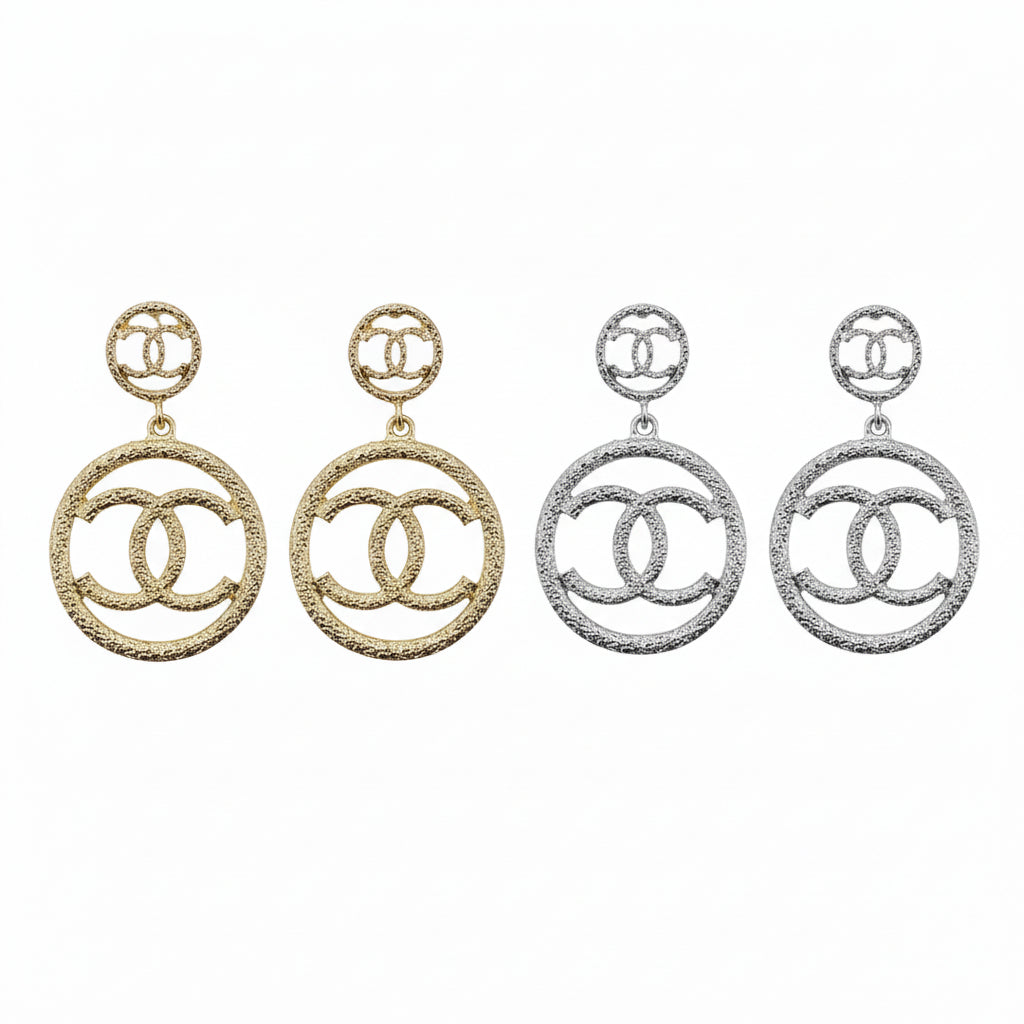 Textured Double Circle Drop Earrings