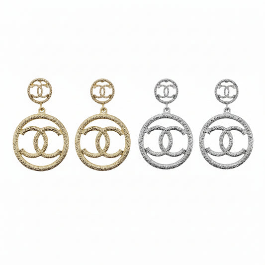 Textured Double Circle Drop Earrings