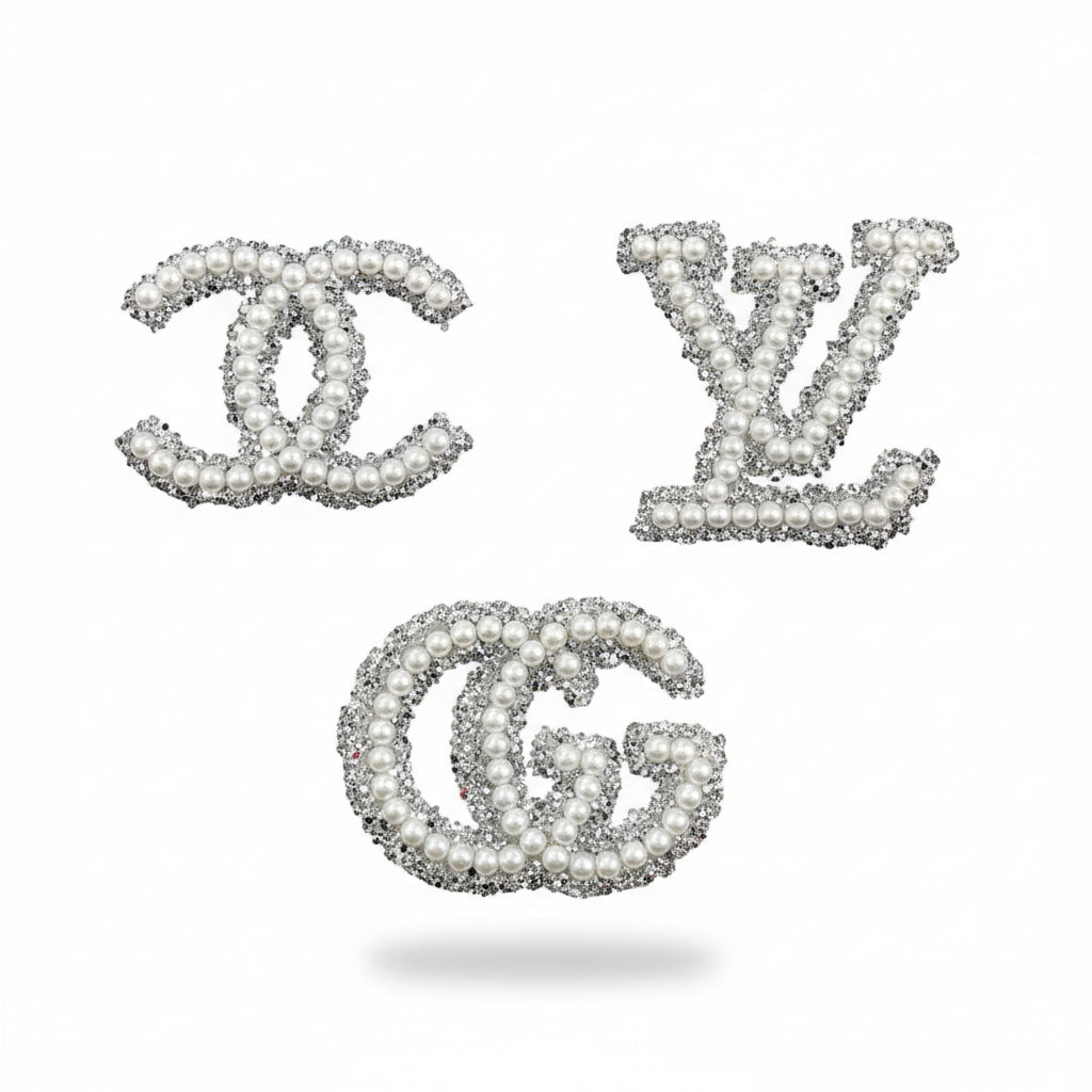 White Pearl & Silver Glitter Emblems
