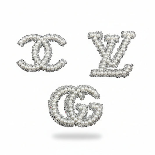 White Pearl & Silver Glitter Emblems