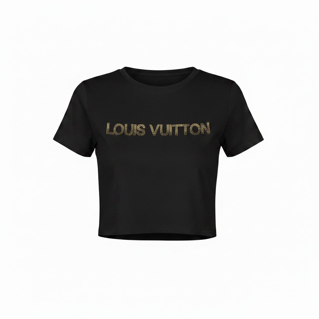 Black Rhinestone Logo Crop Tee