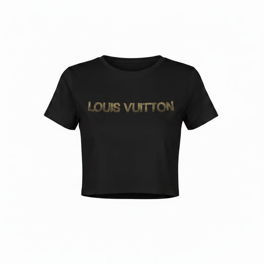 Black Rhinestone Logo Crop Tee