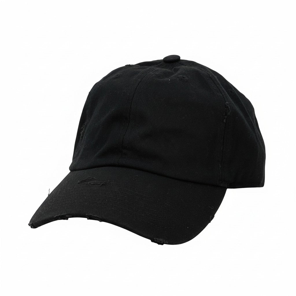 Black Distressed Ripped Hat