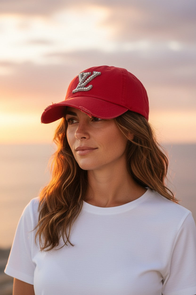 Red Pearl Glitter Ponytail Hat