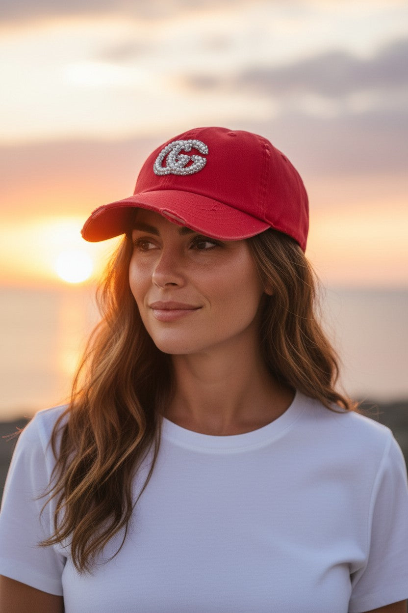 Red Pearl Glitter Ponytail Hat