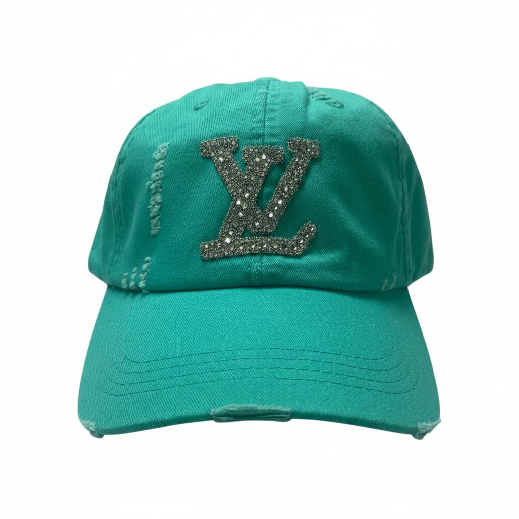 Mint Clear Rhinestone Ponytail Hat
