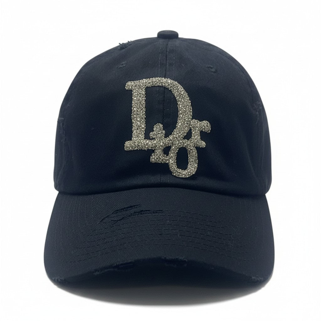 Black Rhinestone Script Hat