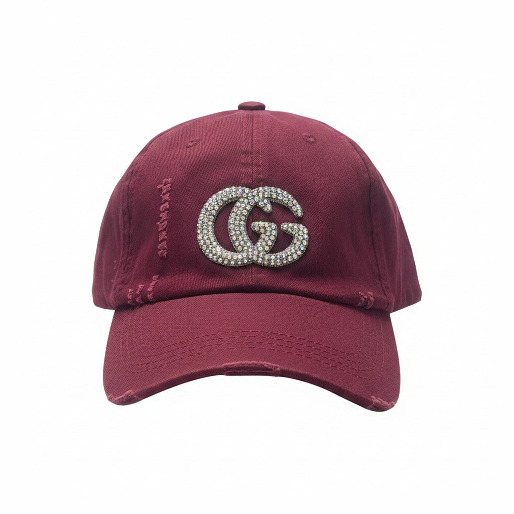 Maroon AB Rhinestone Ponytail Hat
