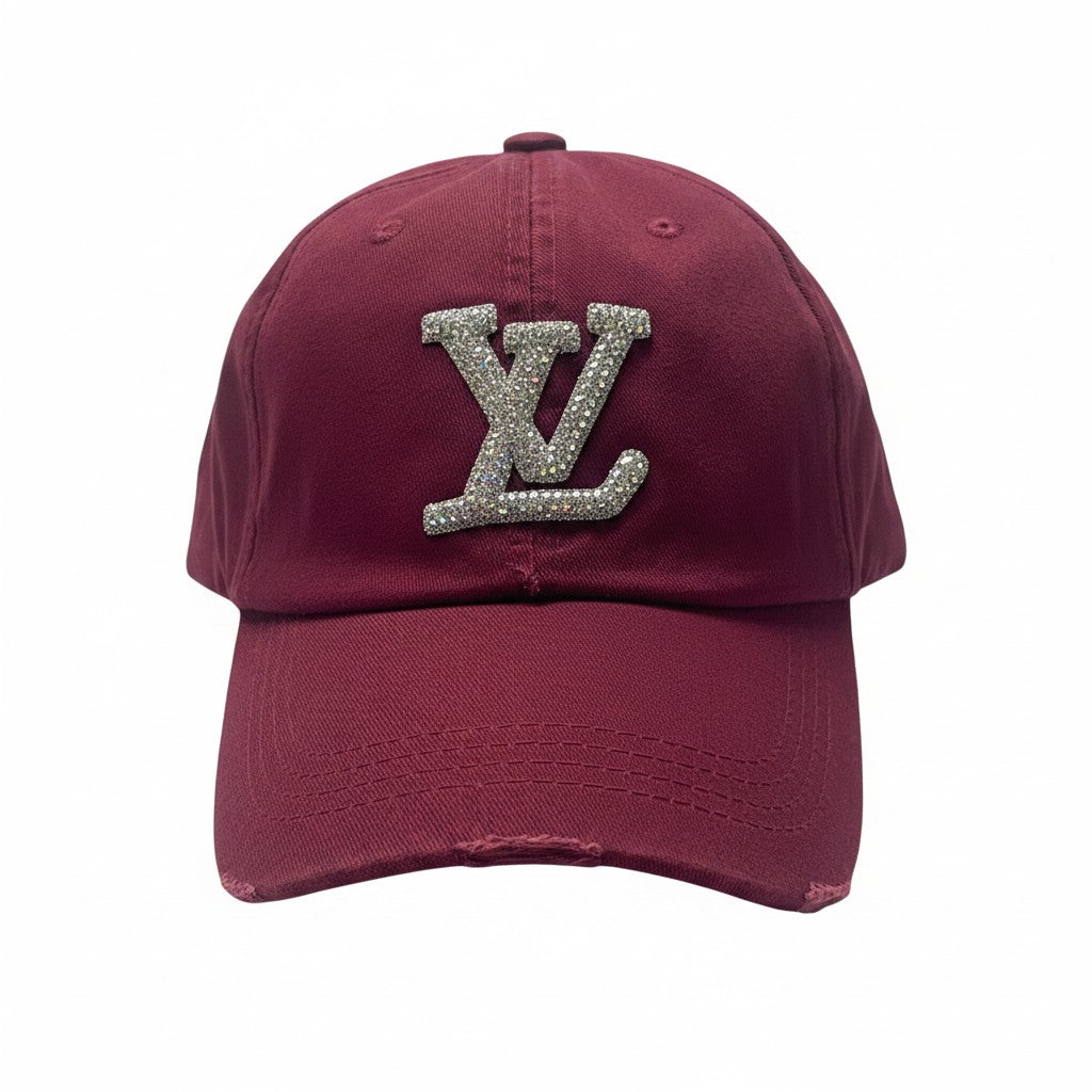 Maroon AB Rhinestone Ponytail Hat