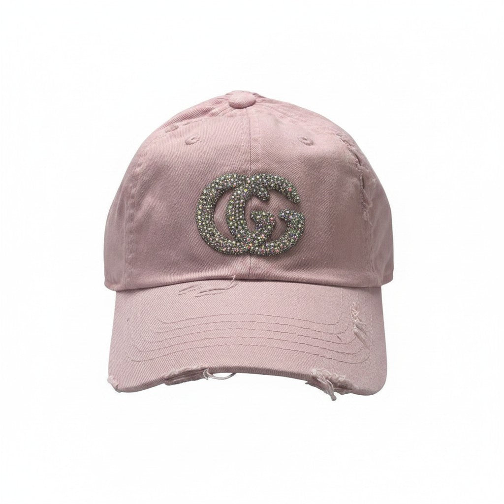 Pink AB Rhinestone Ponytail Hat