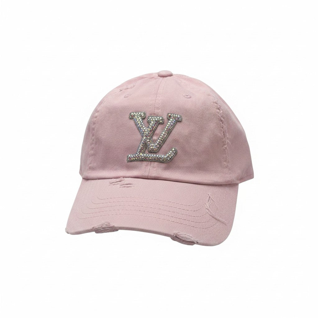 Pink Clear AB Emblem Ponytail Hat