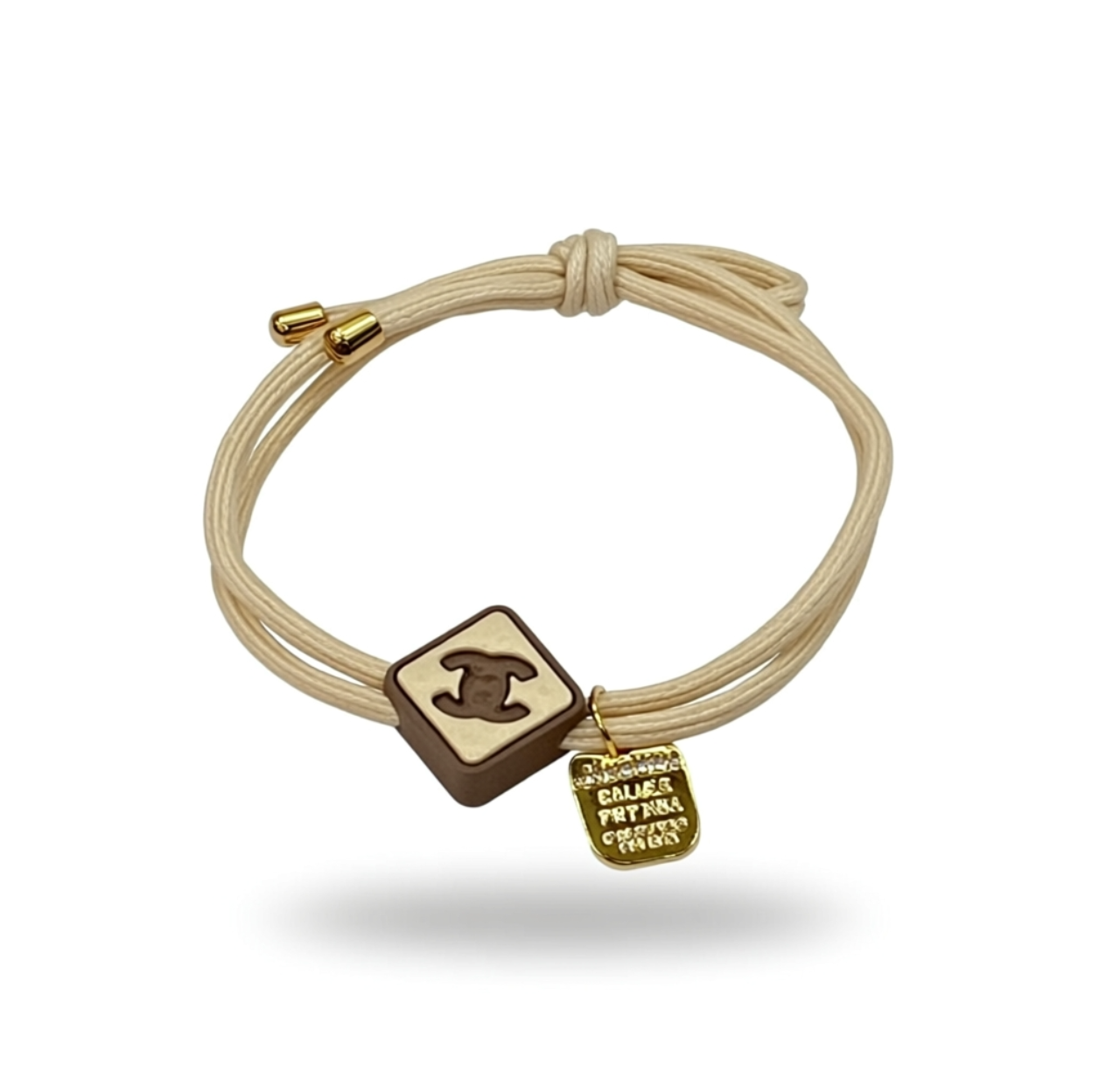 Tan Ponytail Holder with Cream and Brown Design