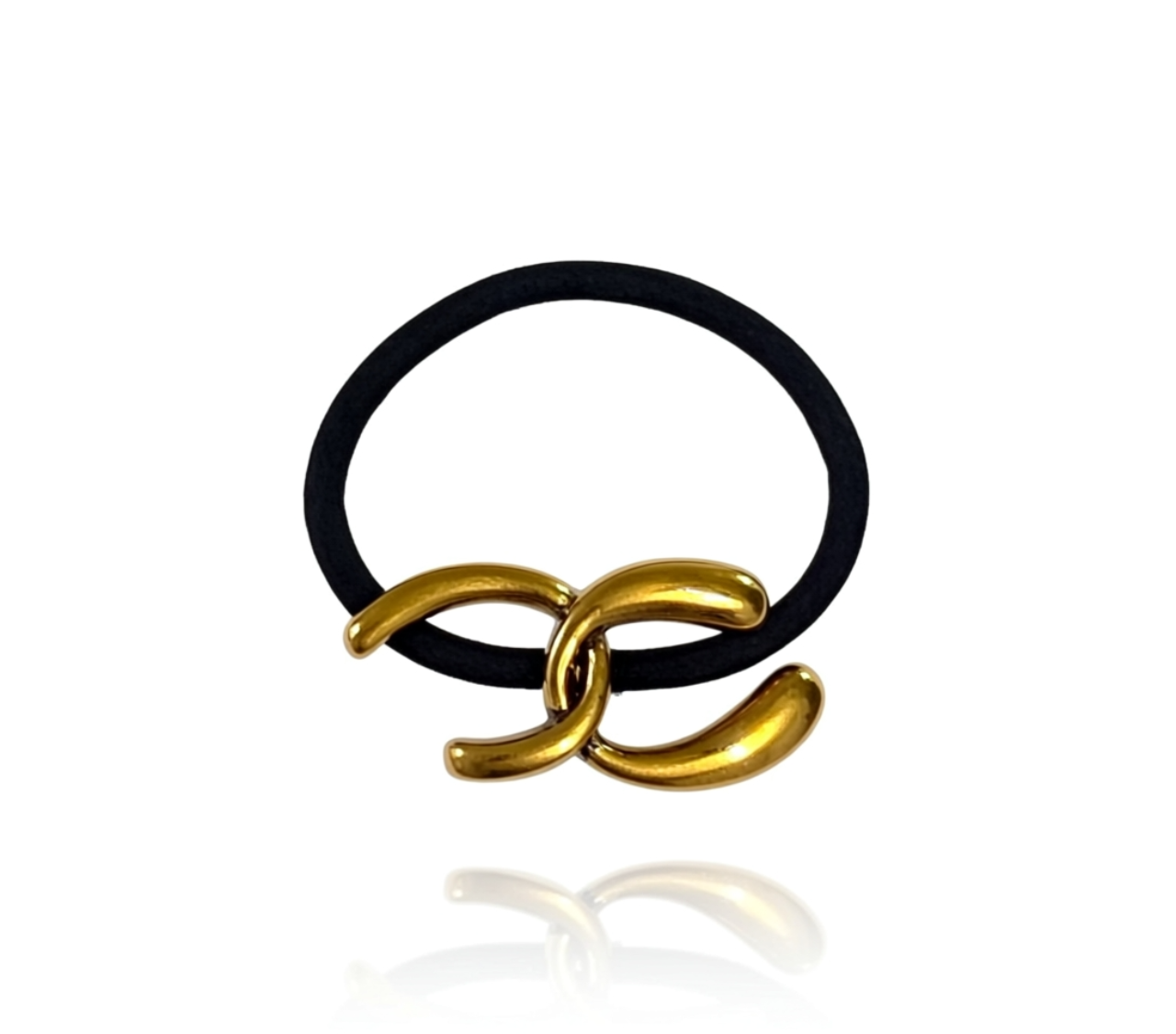 Black Ponytail Holder with Gold Design