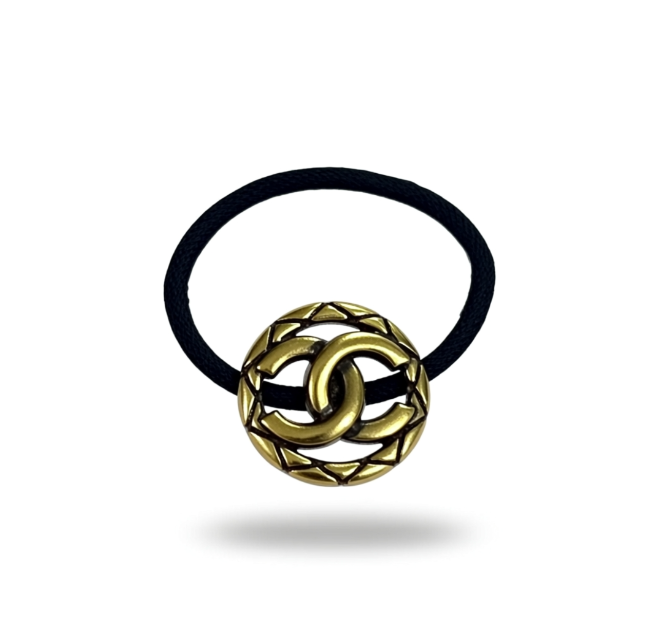 Black Ponytail Holder with Gold Design