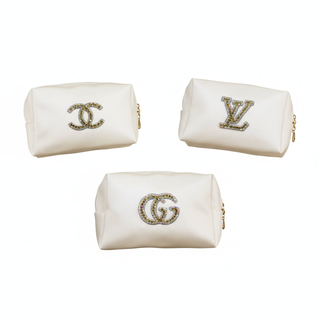 White Rhinestone Cosmetic Bags