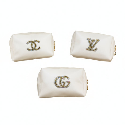 White Rhinestone Cosmetic Bags