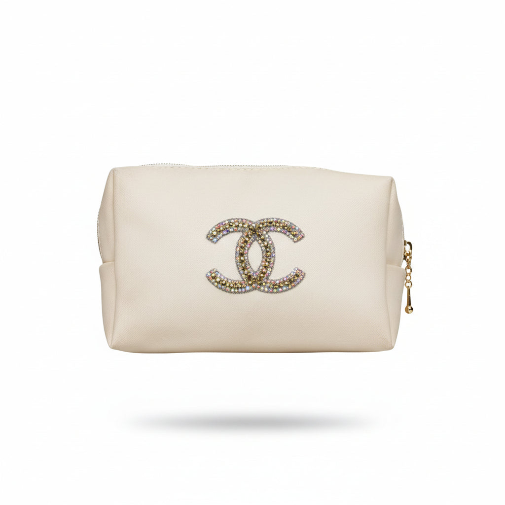 White Rhinestone Cosmetic Bags
