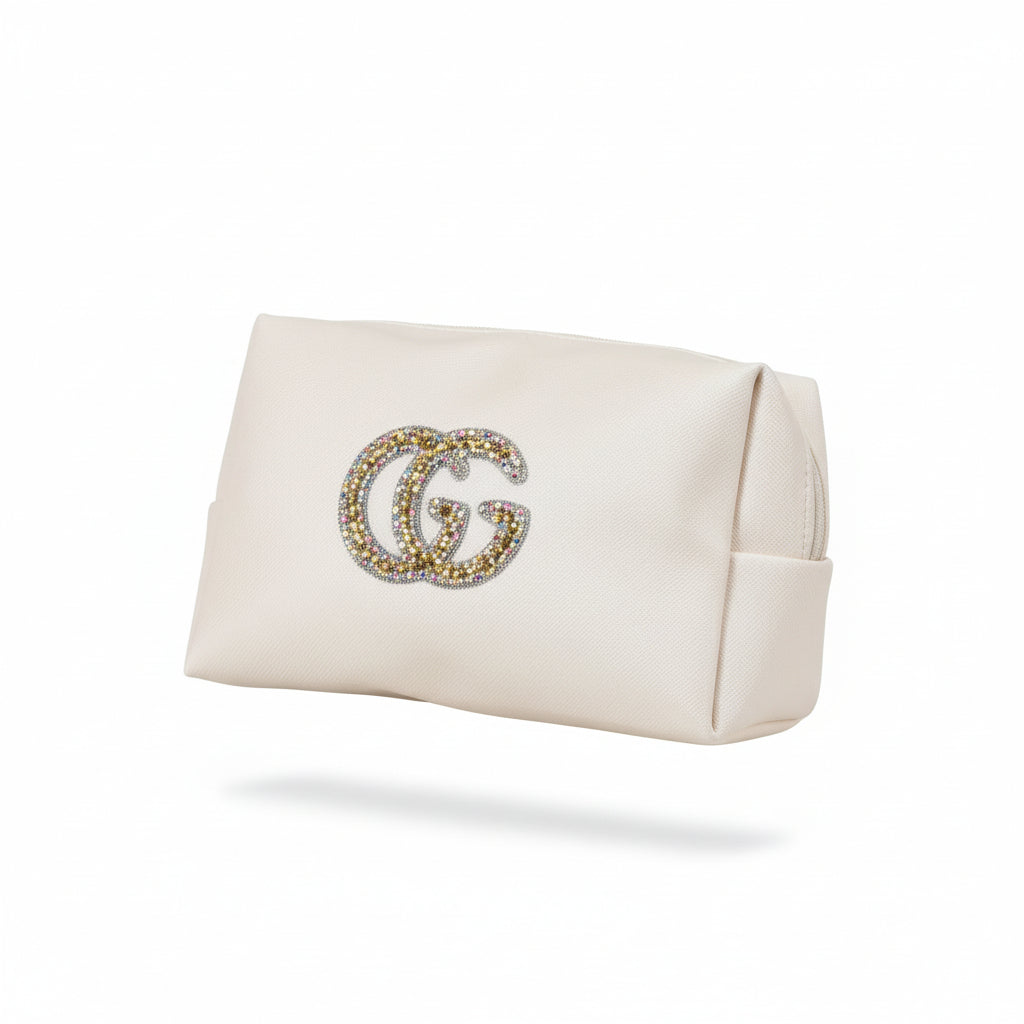 White Rhinestone Cosmetic Bags