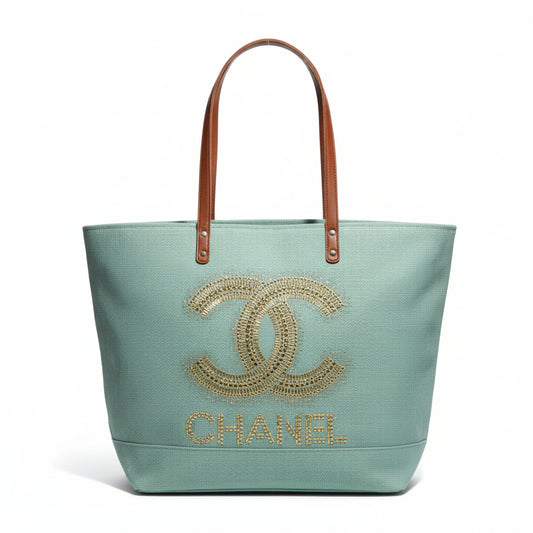 Seafoam Jute Tote with CC Bling Logo