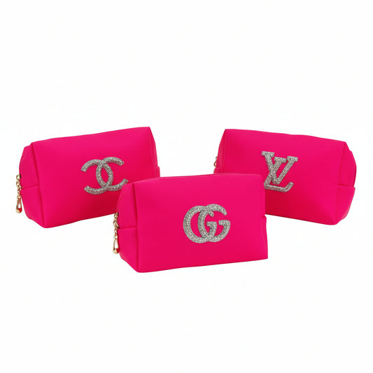 Fuchsia PU Cosmetic Bag with Bling Patch