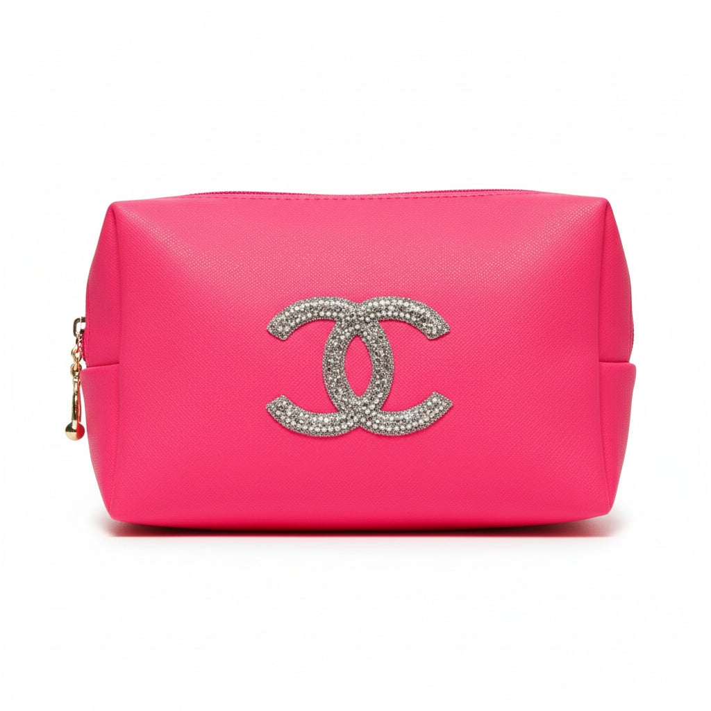 Fuchsia PU Cosmetic Bag with Bling Patch