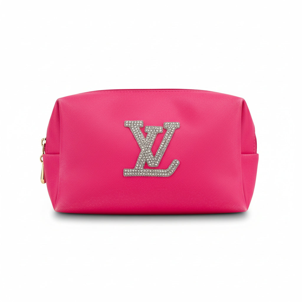 Fuchsia PU Cosmetic Bag with Bling Patch