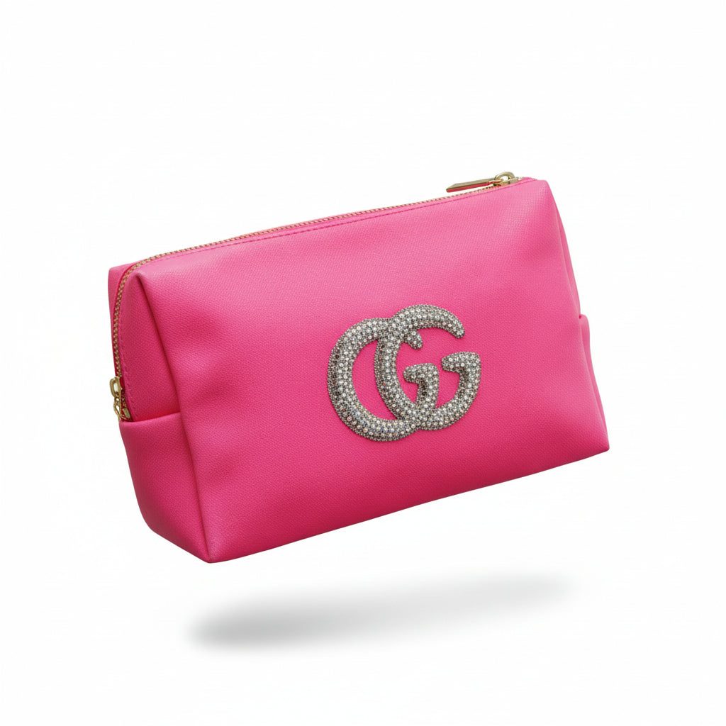 Fuchsia PU Cosmetic Bag with Bling Patch