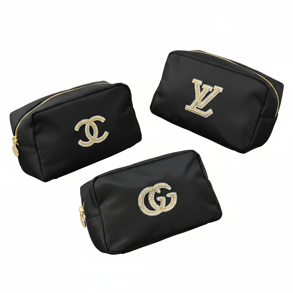 Black Cosmetic Bag with Bling Patch