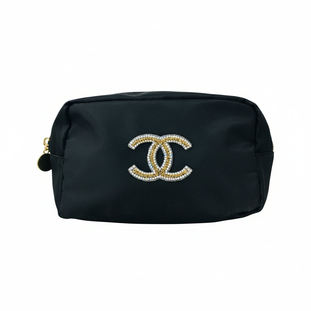 Black Cosmetic Bag with Bling Patch