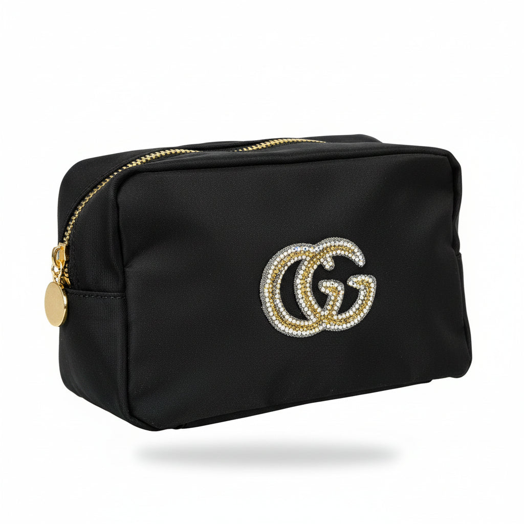 Black Cosmetic Bag with Bling Patch