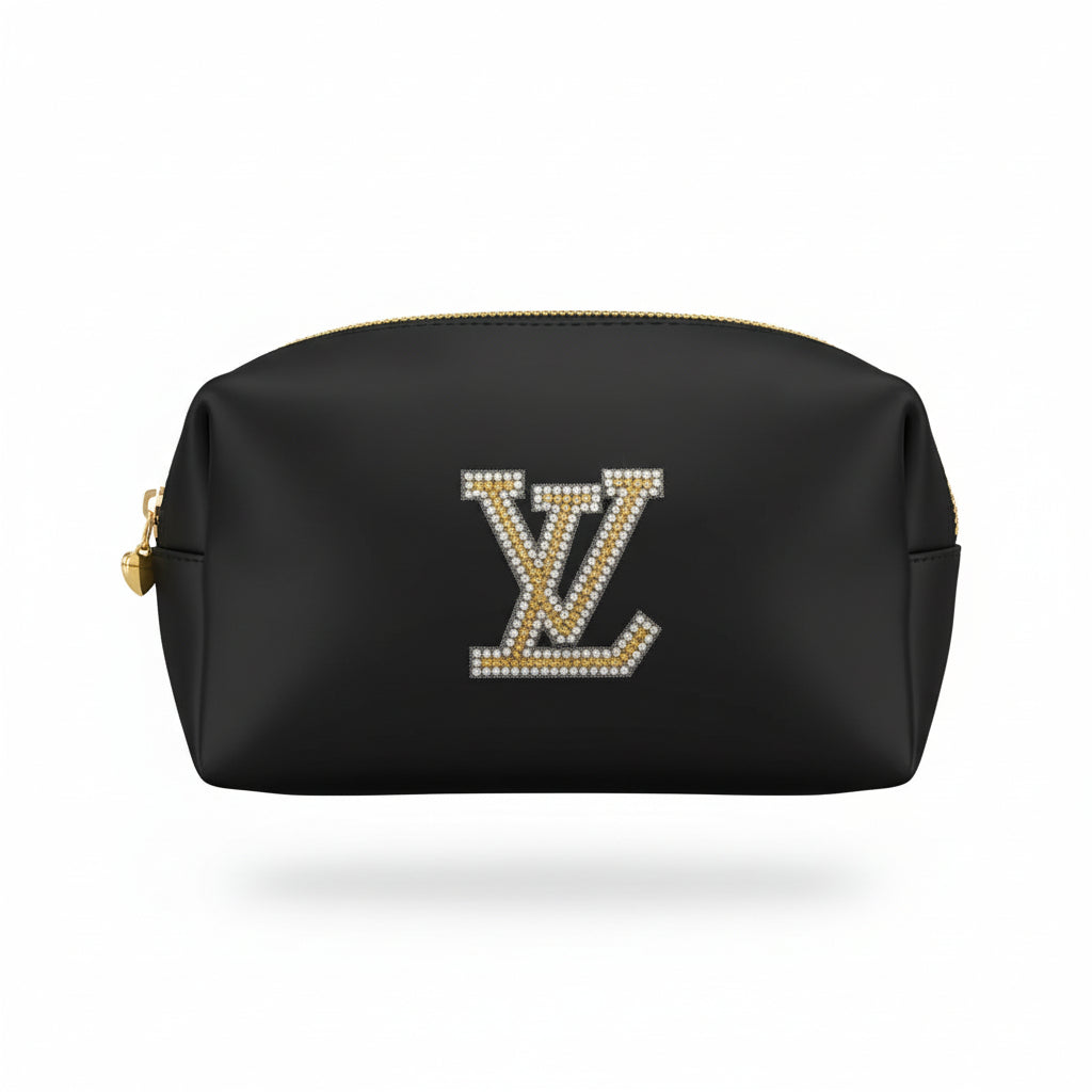 Black Cosmetic Bag with Bling Patch